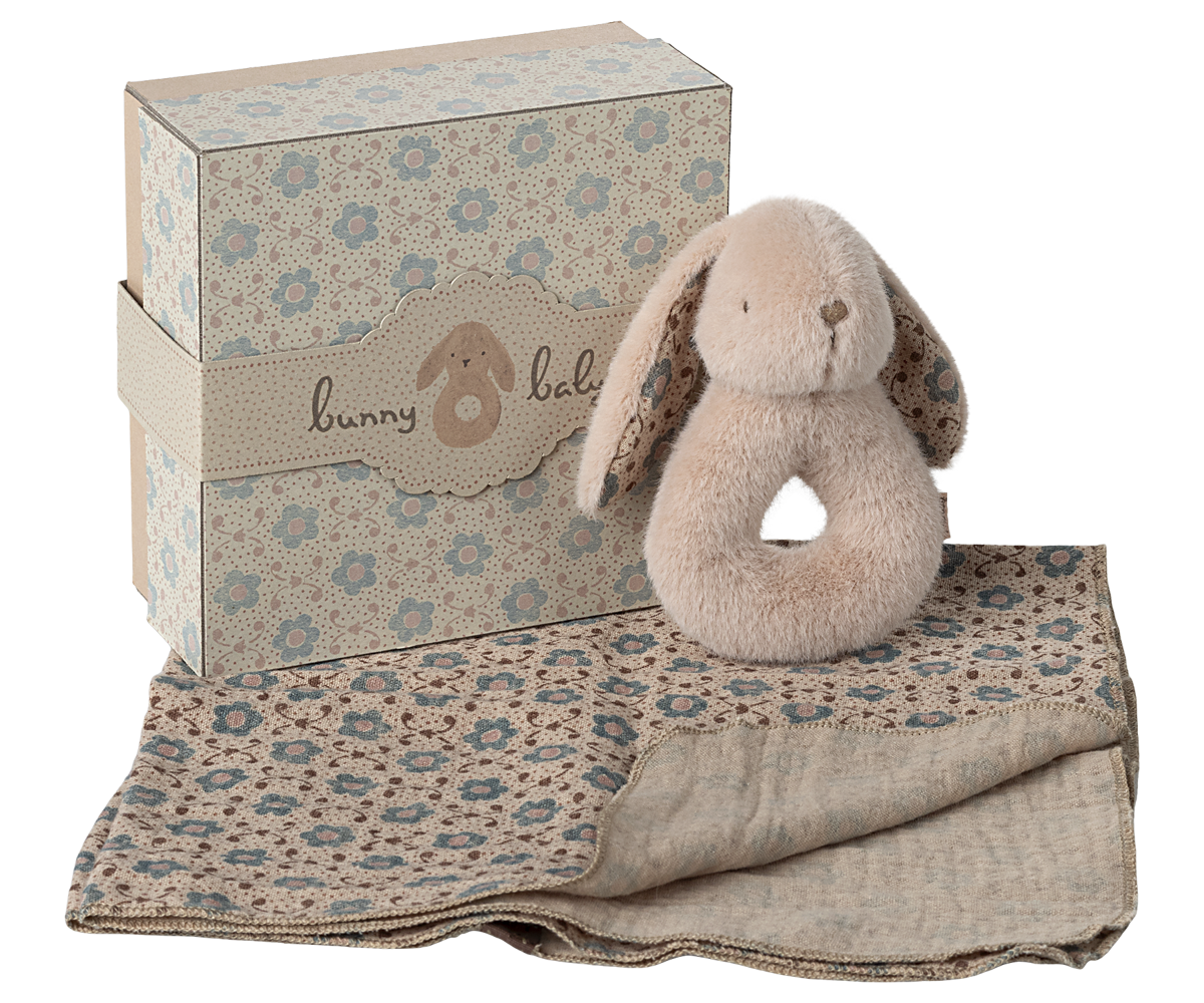 Coffret hochet lapin - Rose poudre