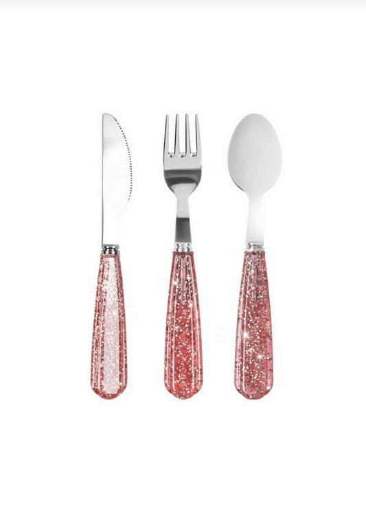 Set de 3 couverts à paillettes - Blush