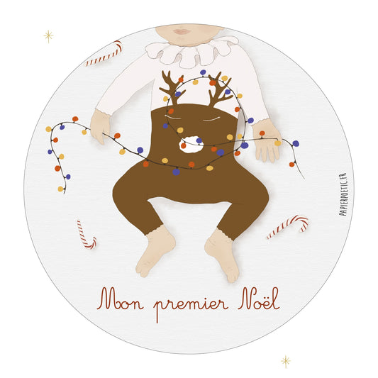 Carte mon premier noël renne et guirlande