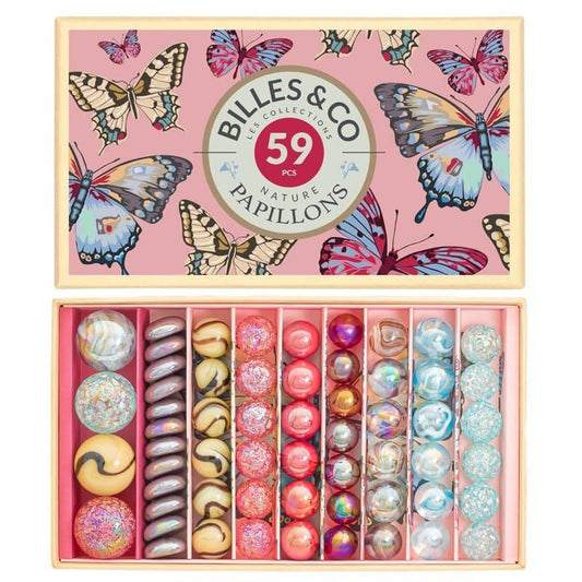 Coffret de 59 billes papillons anamorphiques