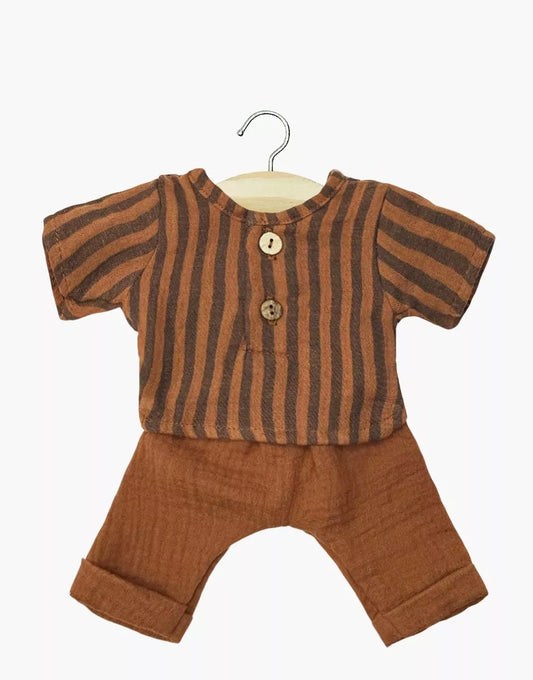 Ensemble Andrea manches longues - gaze de coton Zéphyr terracotta / cognac
