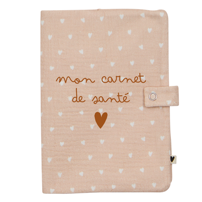 Protège carnet de santé - Beige petits coeurs