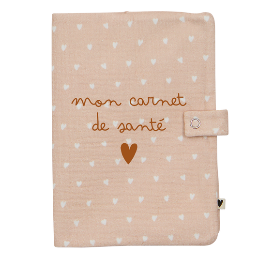 Protège carnet de santé - Beige petits coeurs